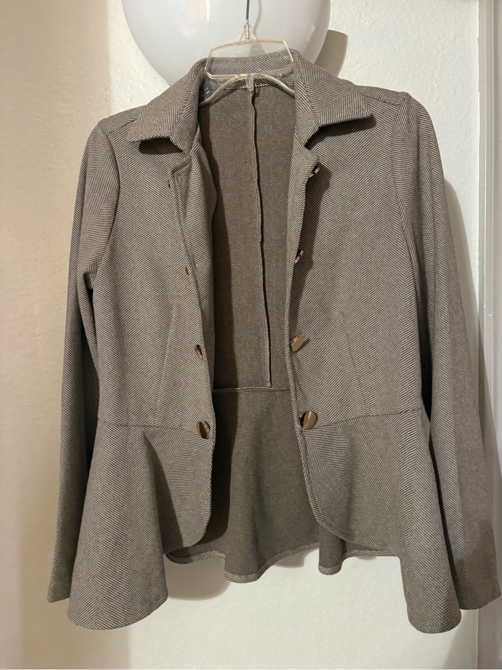 Amazon Women's Taupe Herringbone Peplum Blazer